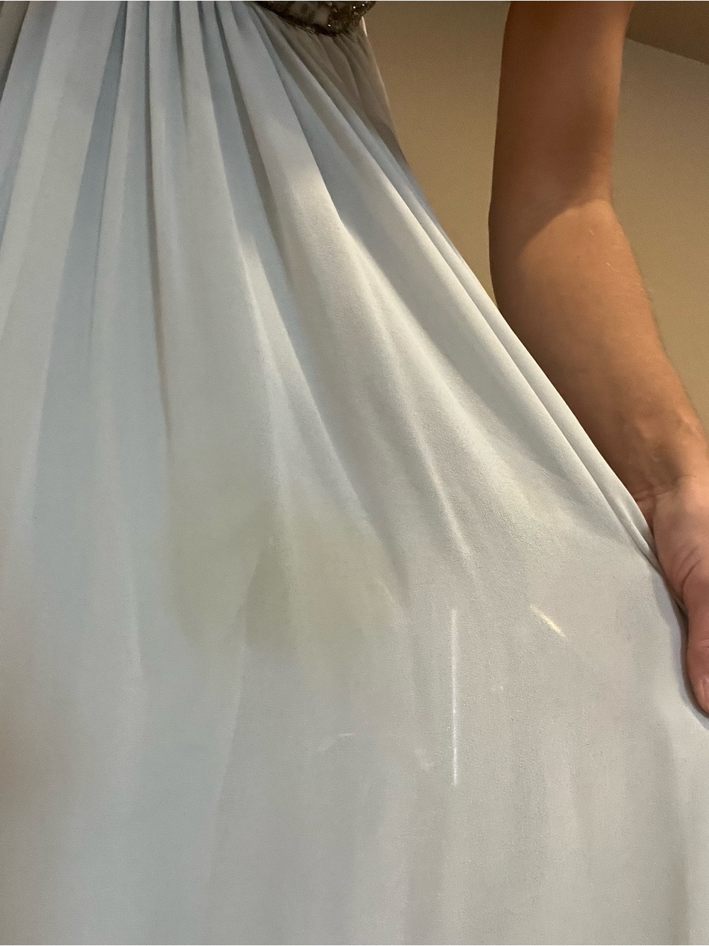 BHLDN by Anthropologie Pale Bluish Gray Beaded V-Neck Pleated Maxi Dress Size 4 - Picture 14 of 15